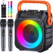 Wowstar Bluetooth Lautsprecher und Karaoke Maschine mit Lichteffekte und 2 kabellose Mikrofone