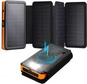 X-DRAGON 25000mAh Solar Powerbank mit mit 4 USB/Typ C und QI Wireless Ladung