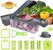 XREXS Mandoline Dicer 12 in 1 Gem&uuml;sehobel Set mit 8 Klingen Mutischneider