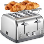 Yabano 4 Scheiben Edelstahl Toaster mit Br&ouml;tchenaufsatz