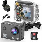 Yolansin 4K30fps wasserdichte WiFi Action Cam mit Fernbedienung, 2 Batterien & Helmzubeh&ouml;r Kit