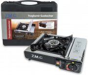 ZMC 1-flammiger Inndoor/Outdoor Campinggaskocher mit Piezoz&uuml;ndung + Aufbewahrungskoffer