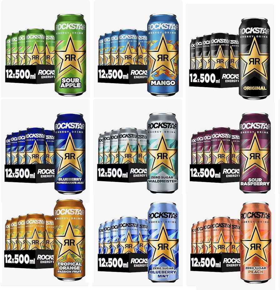 12 x 500ml Rockstar Energy Drink in vielen Geschmacksrichtungen