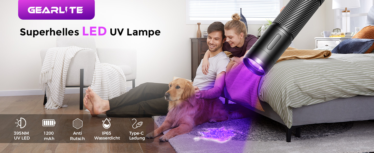 GEARLITE G800-Z1 wiederaufladbare LED UV Schwarzlicht Taschenlampe